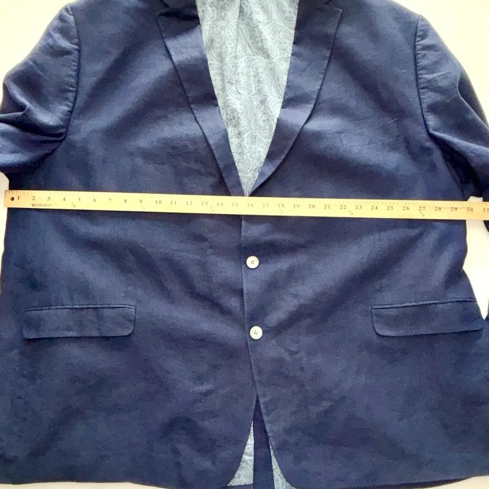 Lauren Ralph Lauren Men's 60L 100% Linen Navy Blue Blazer Paisley Lined